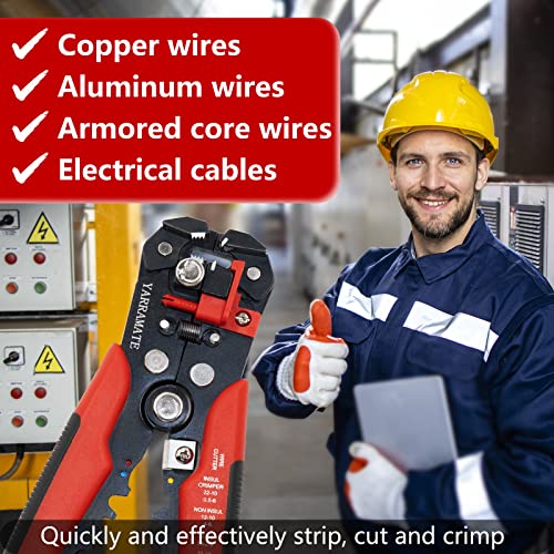 Yarramate Universal Wire Stripper/Wire Cutter/Wire Crimper Automatic Handheld Tool, Cable Copper Single/Multi Stranded Electrical Wire Stripping,Cutting,Crimping 10-24Awg Gauge Home Repairs, 8 Inch #TOP5