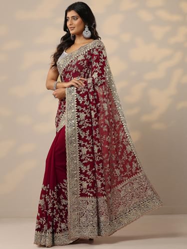 Image of Libas Embellished Georgette Saree for Women With Unstitched Blouse Piece | Traditional Saree for Festive & Wedding