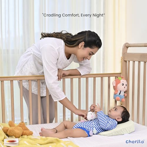 Image of Cherilo Wedge Pillow for Baby Acid Reflux | C Shaped Elevated Pillow for Crib & Mattress, 15 inch x 12 inch x 3 inch | Helps Elevate Baby for Comfort | Removable Velvet Cover - Cream