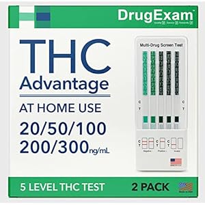2 Pack – DrugExam THC Advantage Made in USA Multi Level Marijuana Home Urine Test Kit. Highly Sensitive THC 5 Level Drug Test Kit. Detects at 20 ng/mL, 50 ng/mL, 100 ng/mL, 200 ng/mL and 300 ng/mL (2)