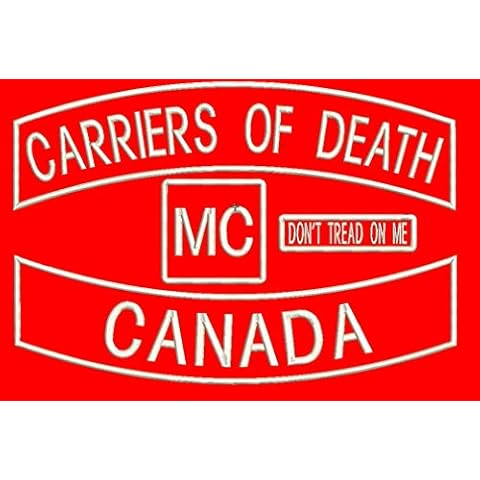 USA Printwear 4 PC Embroidered Motorcycle Patches |13" Top and Bottom Rocker Patches, 1x4" Name Tag, 3" Square | Flat Arch Style Biker Patches (Red) Cover