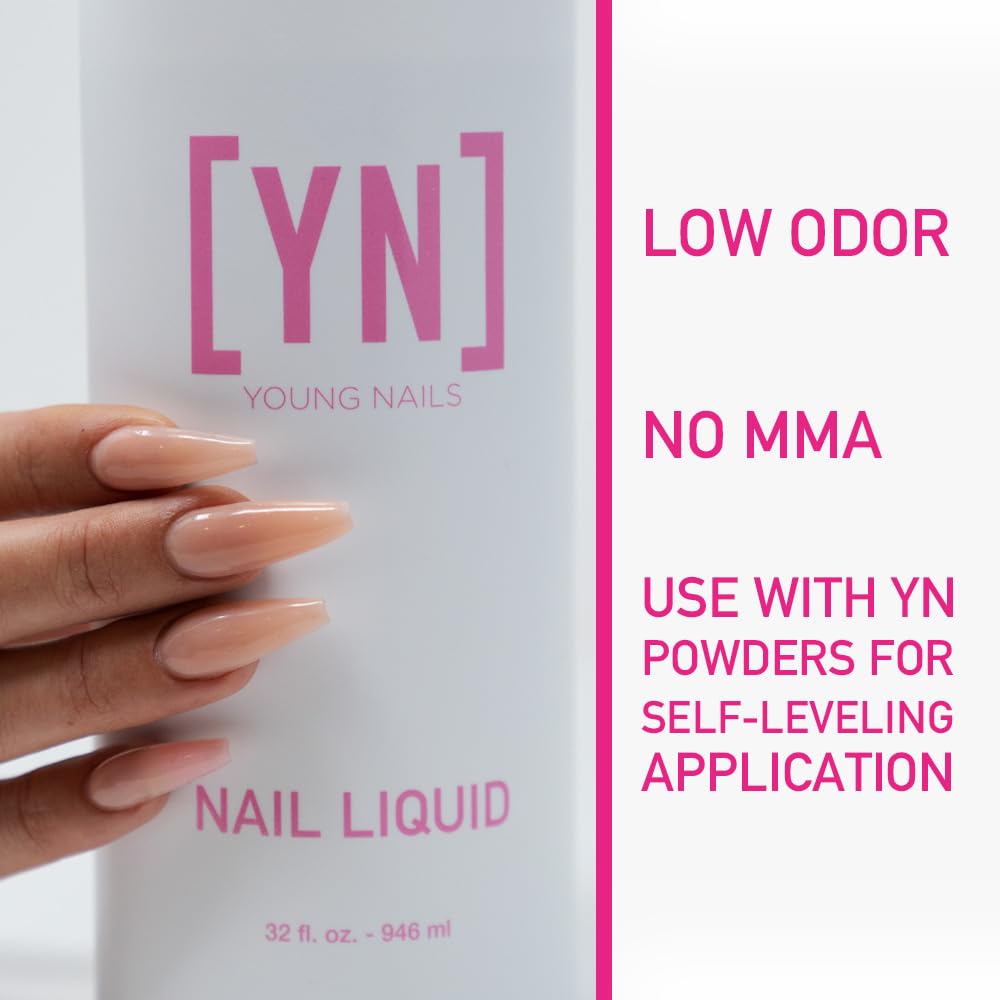 Young Nails Nail Liquid. Professional Grade High Quality Monomer. Use with Nail Powder for Acrylic Nails At Home. Low Odor, Mess + MMA Free, Non-Yellowing Nail Liquid