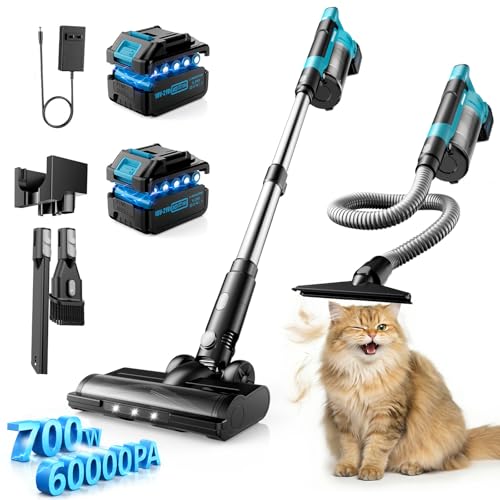 Aspiradora inalámbrica con batería de 60 KPa/700 W/70 min, aspiradora con batería de 8000 mAh, aspiradora inalámbrica con manguera extensible de 2,3 m, cepillo antienredos, pantalla táctil, para