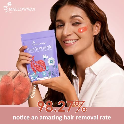 Image of Mallowwax Hard Wax Beads, 1lb Strawberry Red Stripless Wax for Hair Removal, All-purpose Refill Wax Beans for Brazilian Bikini, Face, Eyebrows, Underarms, Chest, Back,Legs, Women and Men