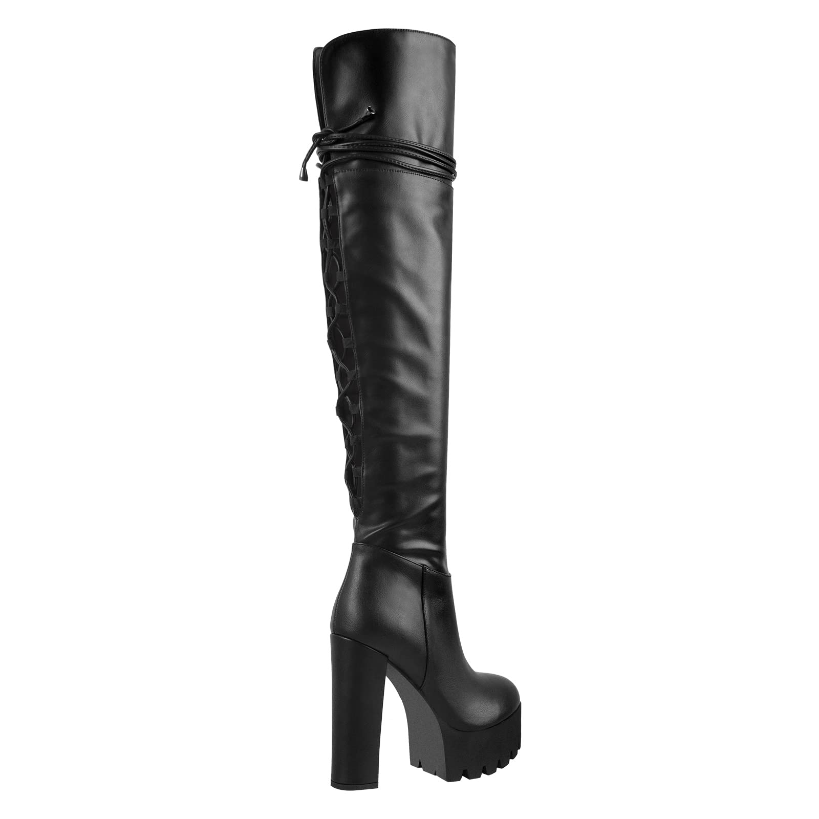 Only maker Damen Overknee Stiefel Schnürstiefel Plateau Blockabsatz High Heels Boots