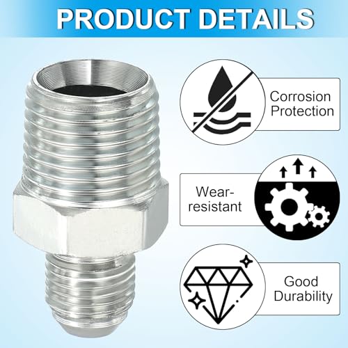Image of PATIKIL Pipe Adapter Connector 9 /16 inch Male 74 Flare JIC x 1 /2 inch Male R Pipe Fitting Oil Feed Restrictor Fitting Hydraulic Connector for Oil Steam Water Pipelines System