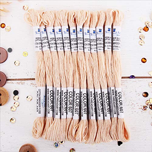 Image of 12 Skeins ThreadArt Cotton Embroidery Floss, Light Peach | Long fiber cotton embroidery floss for cross stitch, hand embroidery and bracelets. Six-strand floss separates easily.