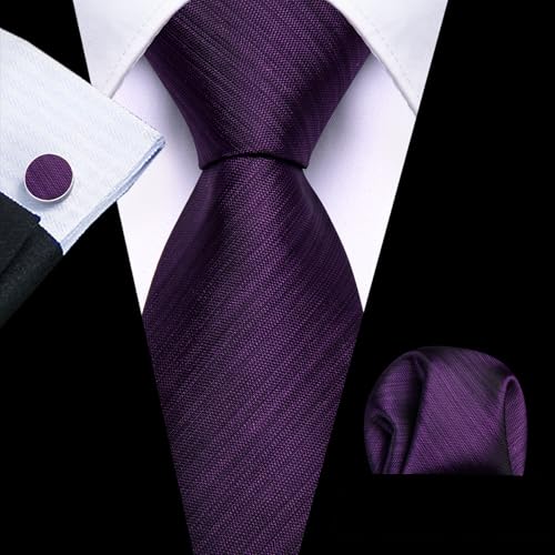Image of Barry.Wang Plain Men Silk Ties Extra Long Satin Necktie for Wedding Business Handkerchief Cufflinks Set Solid Colors