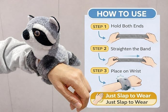 Image of Kids Soft Animal Stuffed Toy Slap Bands Wristbands | Cute Plush Wearable Toy Bracelet for Girls and Boys | Birthday Party Favors, Return Gifts, Stocking Stuffers