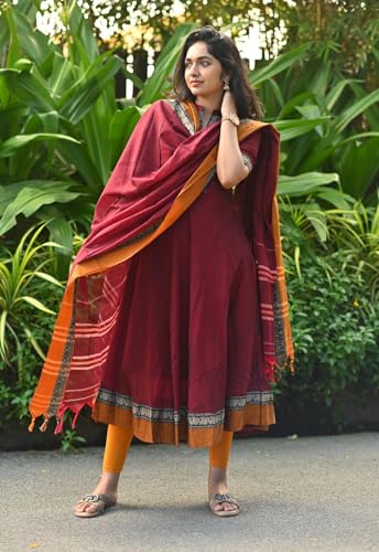 Image of GoSriKi Women's Rayon Viscose Solid Anarkali Kurta with Dupatta
