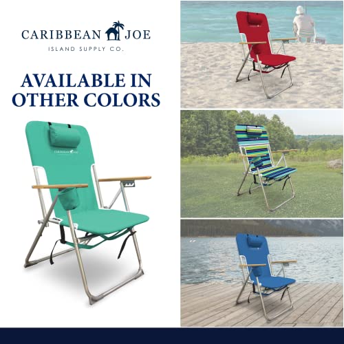 Caribbean Joe Folding Beach Chair, 4 Position Portable Backpack Foldable Camping Chair With Headrest, Cup Holder, And Wooden Armrests, Teal #TOP6