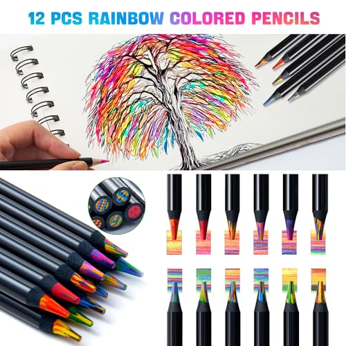 Prina PRINA-81 Drawing Set Sketching Kit, Pro Sketch Stuff Art Supplies With Rainbow, Colored, Graphite, Watercolor, Metallic, Charcoal Pencils, Sketchbook, Coloring Book, Gift Case For Artists Adults Kids thumb #4