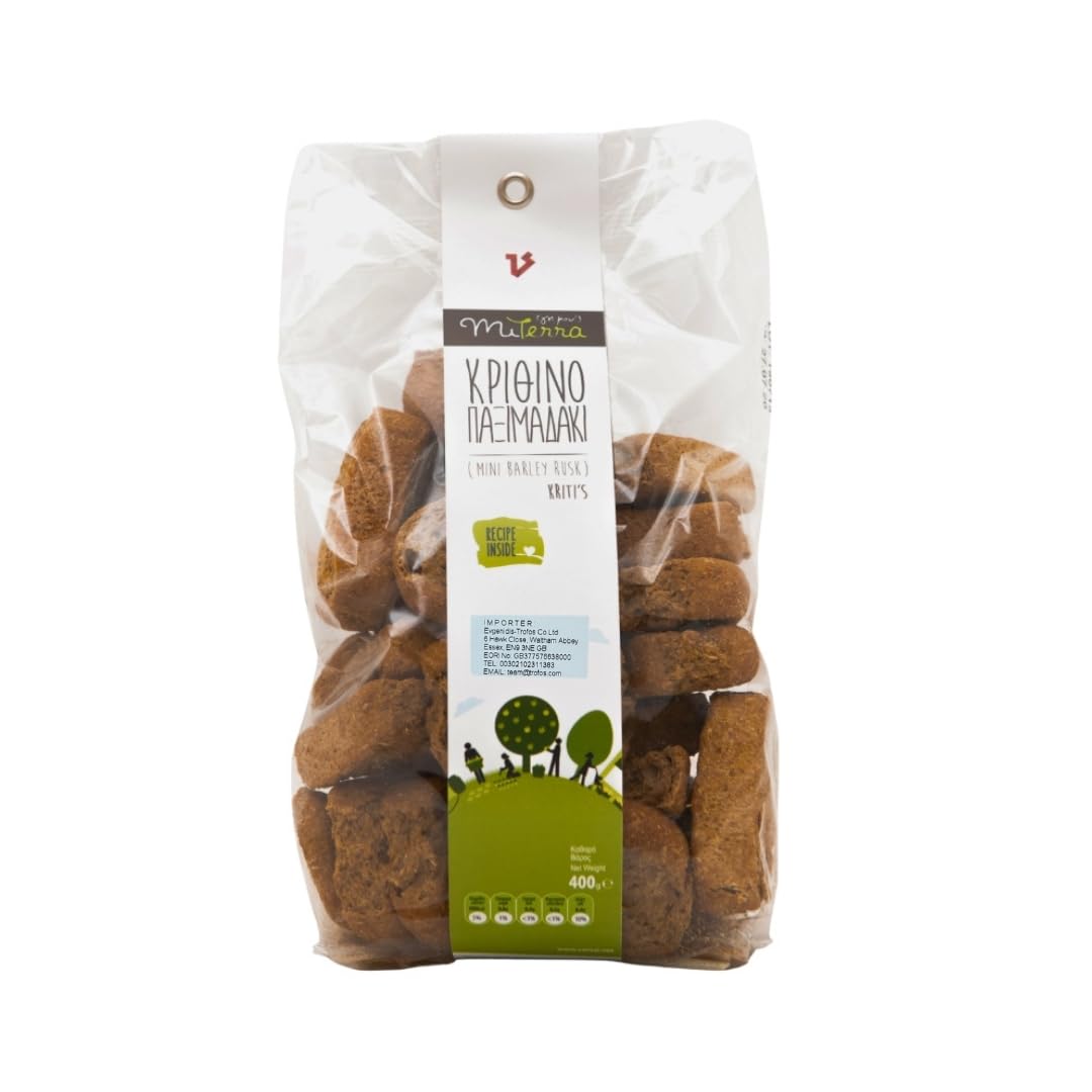MITERRA Cretan Mini Barley Rusks – 2 x 400g (800g) | Wholemeal Sourdough | Authentic Greek Flavor | Crunchy Artisan Rusks | Baked with Extra Virgin Olive Oil