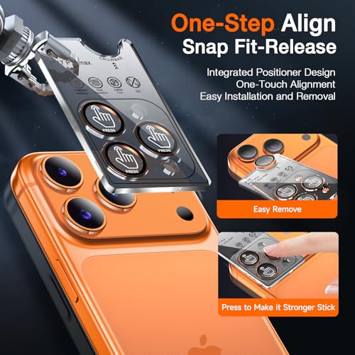 Image of LK 2 Pack for iPhone 17 Pro /17 Pro Max Camera Lens Protector [Top 9H+ Military Grade Shatterproof] One-Click Installation, Ultra-Tough HD, Individual Lens Protectors Scratch-resistant, Cosmic Orange