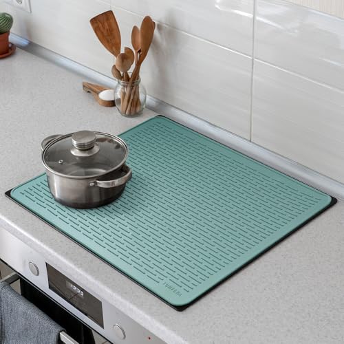 Stove Top Cover for Electric Stove - Silicone Stove Mat for Glass Top, Glass Cooktop Protector, XL Dish Drying Mats For Kitchen,Oven Covers for Electric Stove (Aqua,28 x 20)