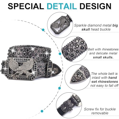 Women's Belt, Studded Elegant Black Polka Dot Belt with Intricate Eagle Buckle2