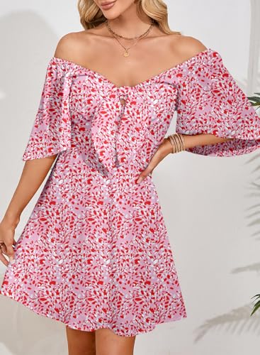 Image of Dokotoo Womens Dresses 2026 Spring Summer Deep V Neck Elegant Cocktail Bow tie Mini Dress S-XL
