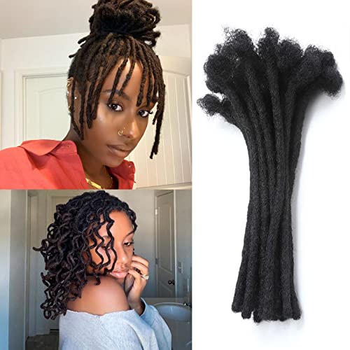 Loc Extensions for Both Black Women and Men,WacanDan Full Hand Made Human Hair Dreadlock Extensions Natural Black 0.6 cm Width (10inch, Natural black 10locs)