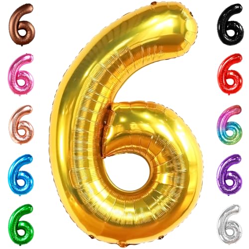 Image of KatchOn Gold Number 6 Balloon 40 Inch, 6th Birthday Balloon