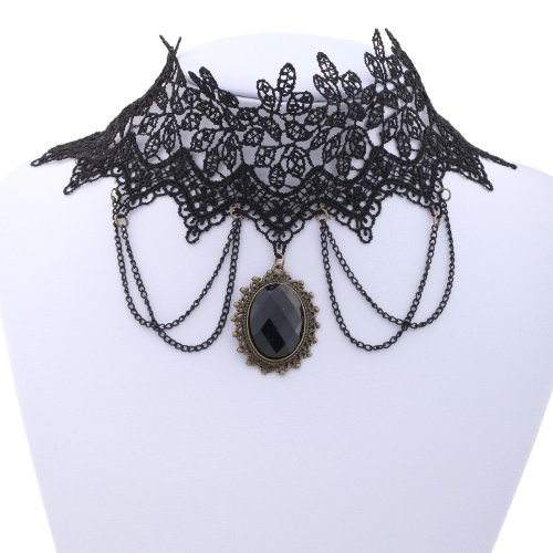 YAZILIND Lolita Drop Black Lace Choker Necklace Chain Handmade Gothic 15in