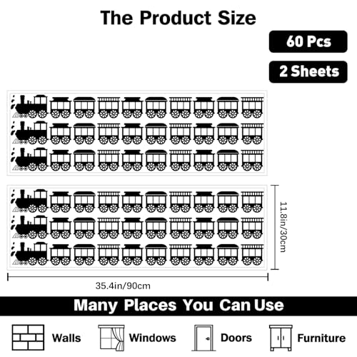 PLIGREAT 2 hojas vinilos decorativos tren dibujo negro miniatura 4