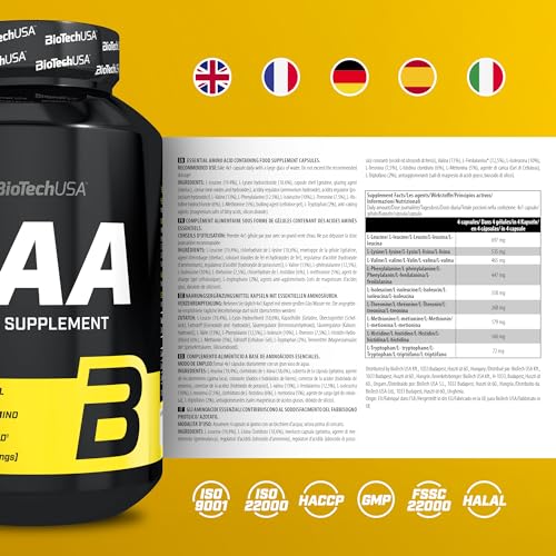 BioTechUSA EAA Capsules | 3200mg Acides Aminés Essentiels, Les 9 essentiels | Ratio recommandé par l'OMS | 200 capsules – Image 5