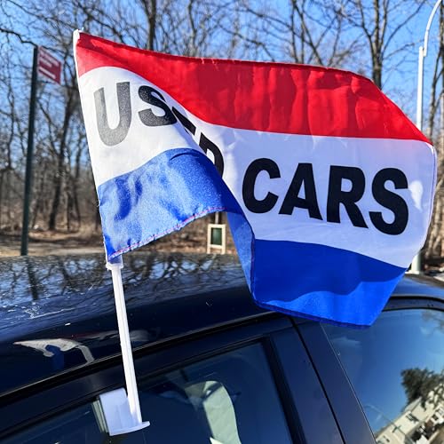 Julysgift 12-Pack Sale Car Window Clip on Flags, 12 x 17 Inch, Single - Sided, advertising flags for Auto Dealer Marketing Promotion (Used Cars-Red/White/Blue)