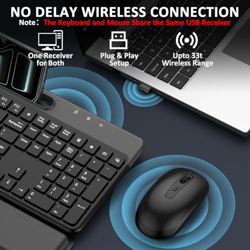 Wireless Keyboard and Mouse Combo, Full Size Ergonomic Silent Keys(Black) - image 2