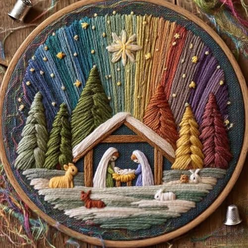 image for Keyrose 2 PCS DIY Nativity Embroidery Set, Stitch The Holy Story, Chri