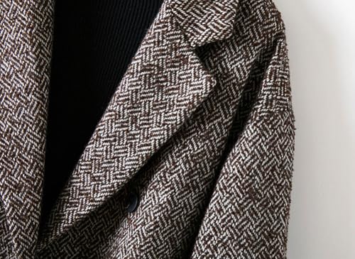 chouyatou Women's Winter Herringbone Stripe Long Wool Coat Double Breasted Dressy Casual Trench Coat Overcoat4
