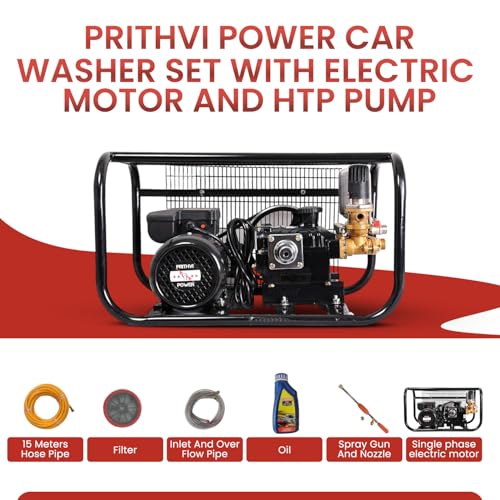 Image of Portable Power Sprayer with 2.5 HP Corded Electric Electrical Motor | Htp Pump with 200 Bar Pressure for Car and High Pressure Washing |15 Meter Hose Pipe & 1 Spray Gun (Multicolor)