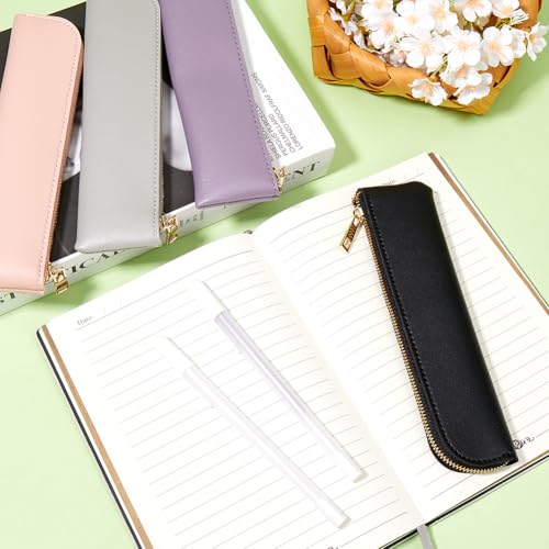 Image of GORGECRAFT Slim Design Soft Small Aesthetic Pouch PU Leather Pen Case Storage Bag Solid Color Portable Zipper Cosmetic Bag for Pen Markers Gifts (Black)