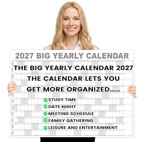 Image of 2027 Dry Erase Wall Calendar - Jan 2027- Dec 2027, 35.2 inch x 50 inch | Large Yearly Calendar 2027, 12-Month Note Section & 365 Daily Block, Round Stickers, Ideal for Home, Office and School - Gray