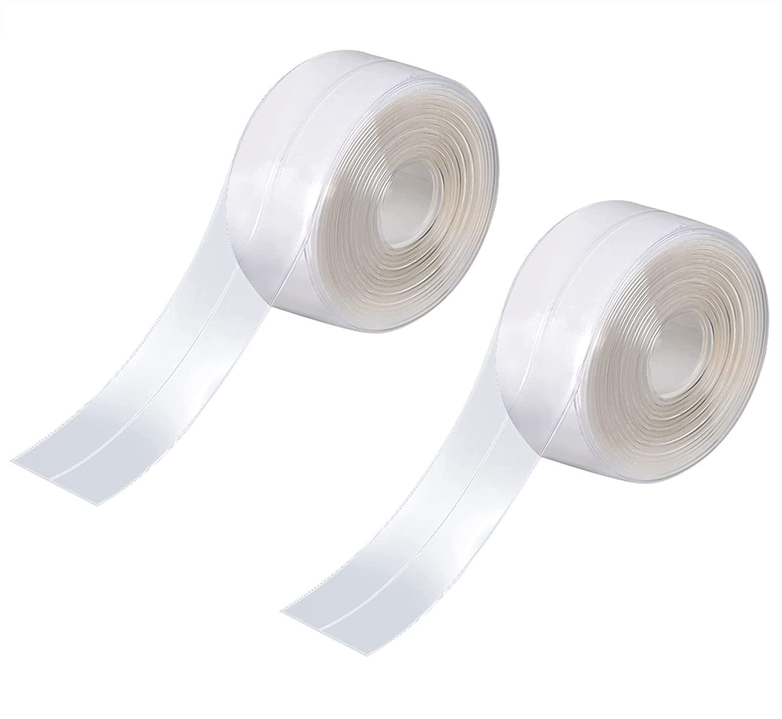 AJIODA 2 Pack Caulk Strip Tape, PVC Self Adhesive Caulking Sealing Tape Tub Wall Caulk Strip Shower Tile Sealer Adhesive Sealant for Kitchen Sink Toilet Bathroom Bathtub Wall Edge Protector, Clear