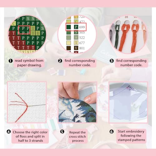 Image of FREEBLOSS 11CT Cross Stitch Kits for Beginner Dragon Stamped Cross Stitch Kit Landscape DIY Embroidery Wall Art Painting Kit with Instructions 17.7 inch x 17.7 inch