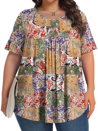 Image of Tencede Womens Plus Size Tops Tunic Short Sleeve Crew Neck Shirts Casual Soft Blouse 1X-5X