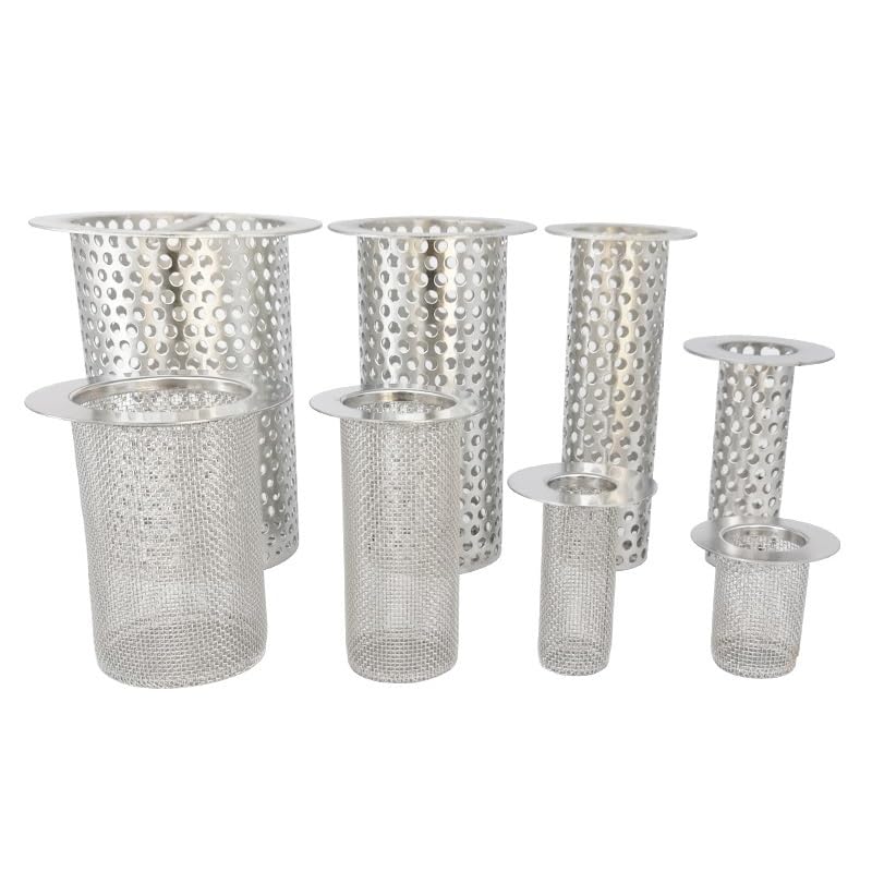 Stainless Steel Filter Barrel Flange Strainer Mesh Screen Basker Filter for Floor Drain (14x20cm(5mm))