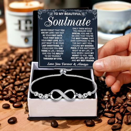 To My Beautiful Soulmate Bracelet For Women, Soulmate Bracelets For Wife From Husband, Gifts For Girlfriend Bracelet, Infinity Knot Bracelets For Fiancee With Heartfelt Message Card & Gift Box2