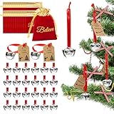 24 Sets Christmas Believe Bells Polar Express Bells Christmas Bells for Decoration Bulk with Red Gold Trimmed Velvet Bags, Tags,Gifts for Kids & Adults