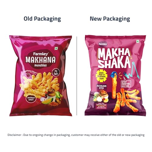 Image of Farmley Makha Shaka Achari Stix Farmley Pillow Pouch 33 g I Healthy Snacks | Namkeen Snacks I Puffed Snacks | Roasted in Olive Oil - 33 g