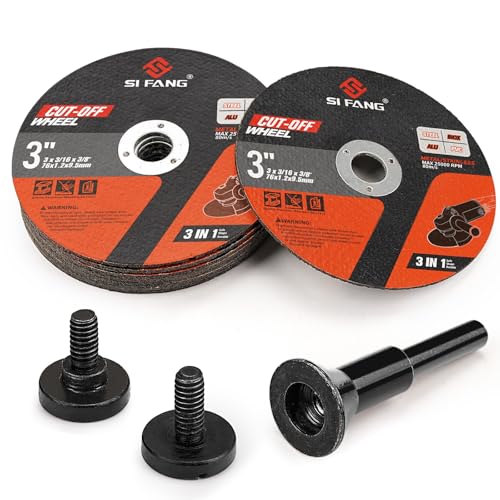 SI FANG 11Pcs 3 inch Cut Off Wheels with 1/4 in Mounting Mandrel Kit for Die Grinder, 76mm x 9.5mm Arbor Metal Cutting Discs 1.2mm Thick Grinder Discs, For Rotary Tool Drill Attachment Cutter