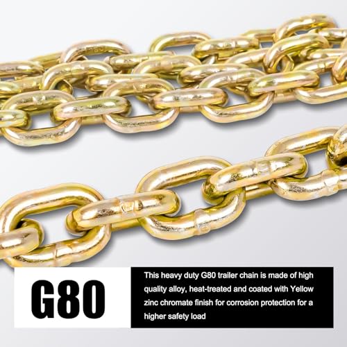 Image of G80 Tow Chain, 3 /8 inch x 10FT Load Binder Chain with 5400 LBS Safe Working Load, G80 Heavy Duty Logging Chain for Transporting, Towing, and Tie-Down Binding Equipment
