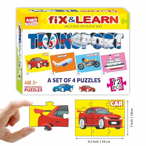 Image of Ankit Toys & Games Fix 'n' Learn Transports Jigsaw Puzzle for Kids | Educational and Learning Toy for Kids Age 3 and Above | Boost Memory Skills | 72 Pieces Transport Puzzles (Set of 4 Puzzles in Box)