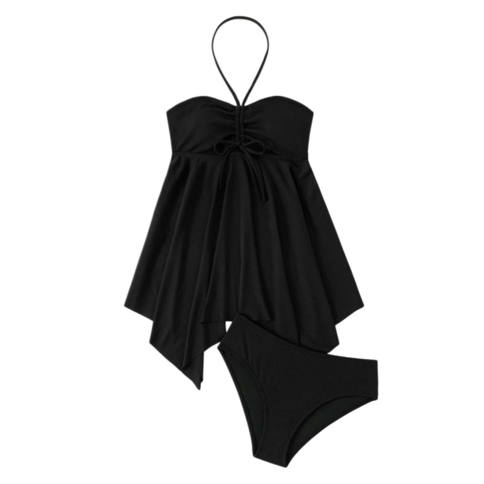 Maillot De Bain Femme Maillot De Bain Deux Pièces pour Femme, À Cordon De Serrage sur Le Devant Et Col Halter, Couleur Unie, Idéal pour L'Été À La Plage Ou en Vacances.