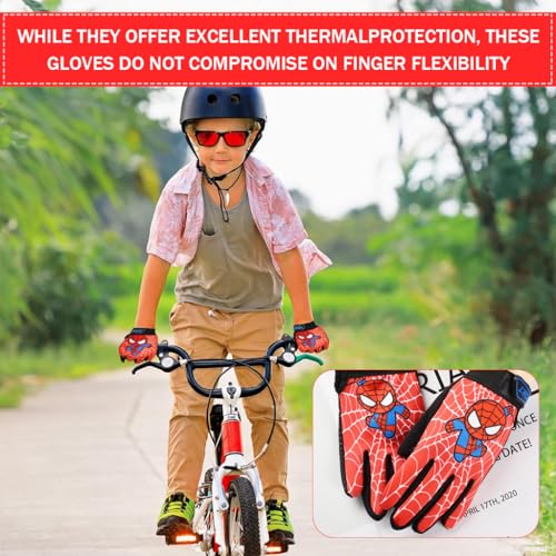 Image of PROBEROS Kids Cycling Gloves for Kids Riding Gloves with Cartoon Print Thermal Anti-Slip Full Finger Design for Children Age 6-9 Years