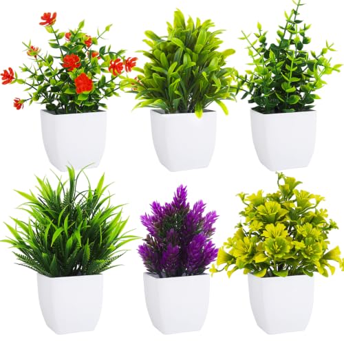 ADORAMOUR 6 Mini Plantas Artificiales en Maceta Macetas Blancas con