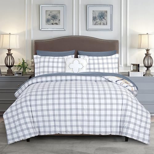 Image of Elegant Comfort 8-Piece Lodge Plaid Reversible Comforter Set - All Season Bed in a Bag, 4-Piece Sheet Set Featuring Smart Pockets, Matching Shams and Decorative Pillow, Full /Queen, Gold