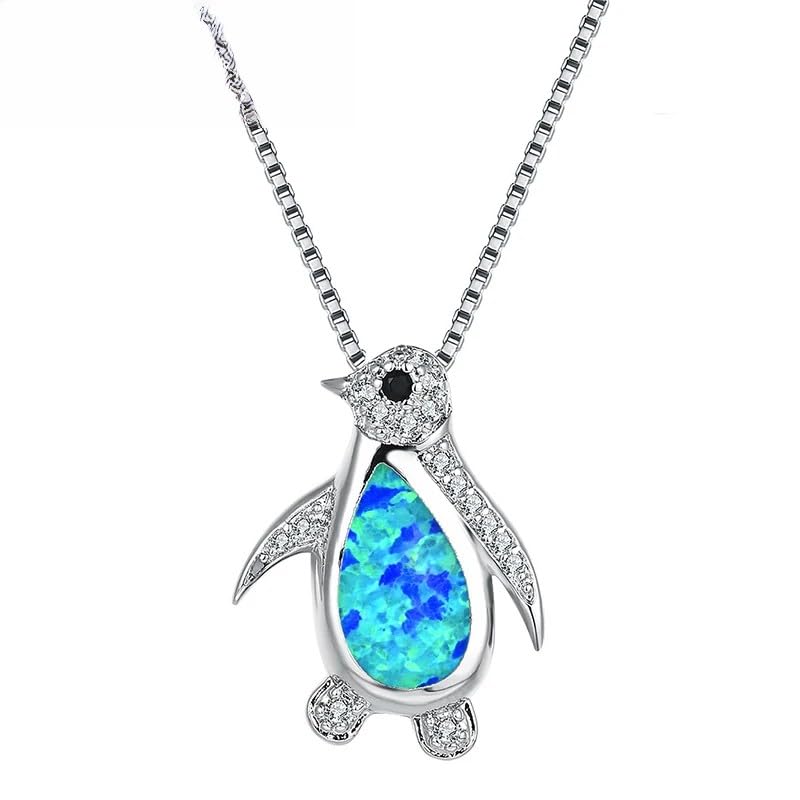 Collier pingouin en argent et opale, cadeau d'anniversaire