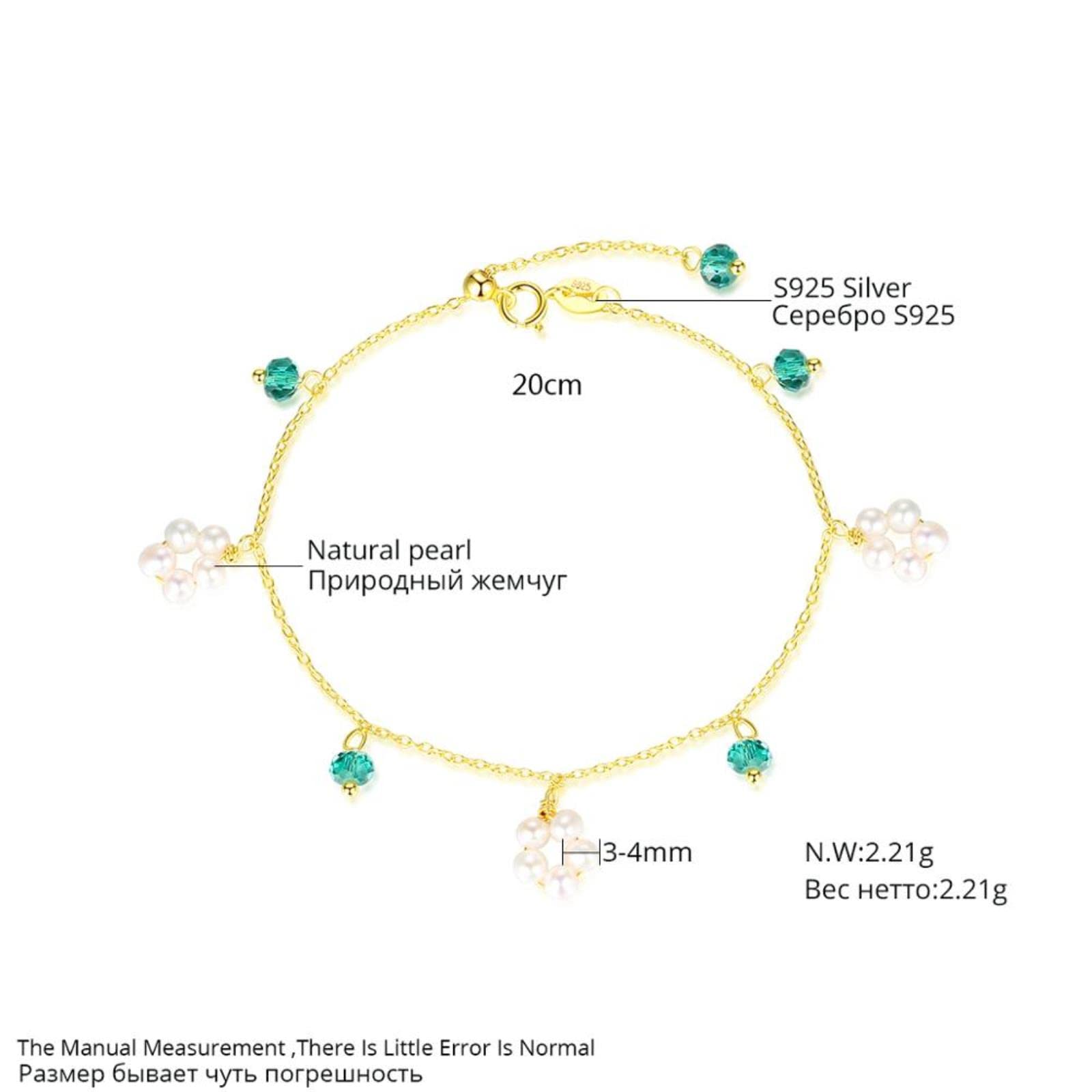 Braccialetti con catena a maglia in argento sterling 925 Bracciale con ciondoli in perle naturali con topazio verde per gioielli da donna Bracciali regalo