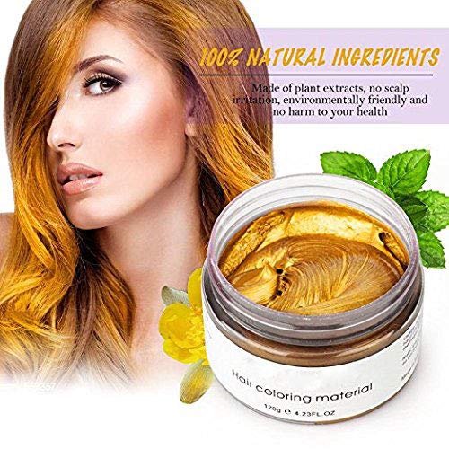 MOFAJANG Natural Hair Wax Color Styling Cream Mud, Adofect Natural Hairstyle Dye Pomade, Temporary Hairstyle Cream 4.23 oz, Hairstyle Wax for Men and Women (Gold)